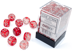 Chessex Dice: 12mm D6 36ct Luminary (black light reactive) Nebula Red Silver CHX27954